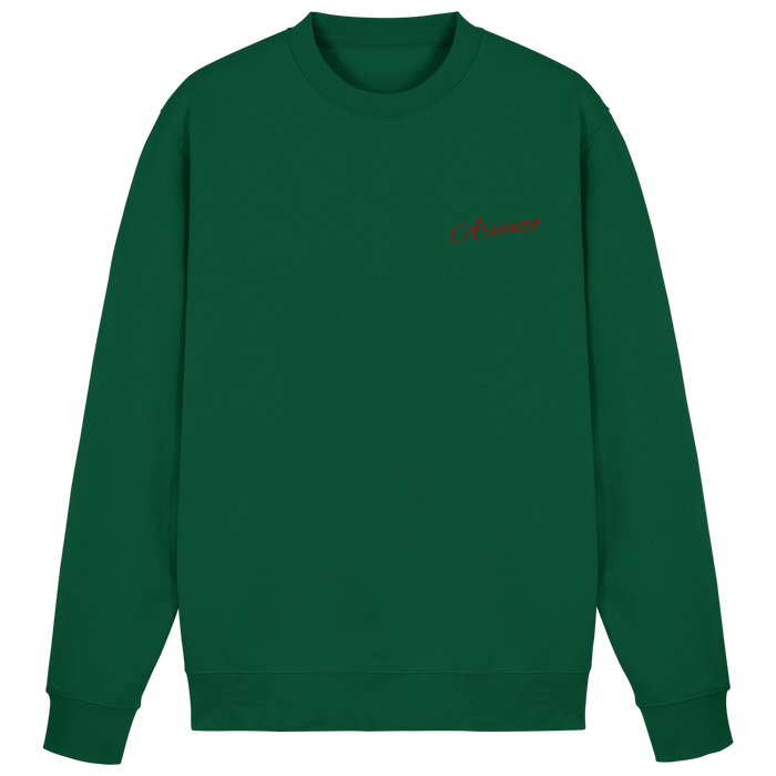 Arvenzo Pure Ground sweatshirt in bottle green, front view showing a classic crewneck design and soft fabric texture.