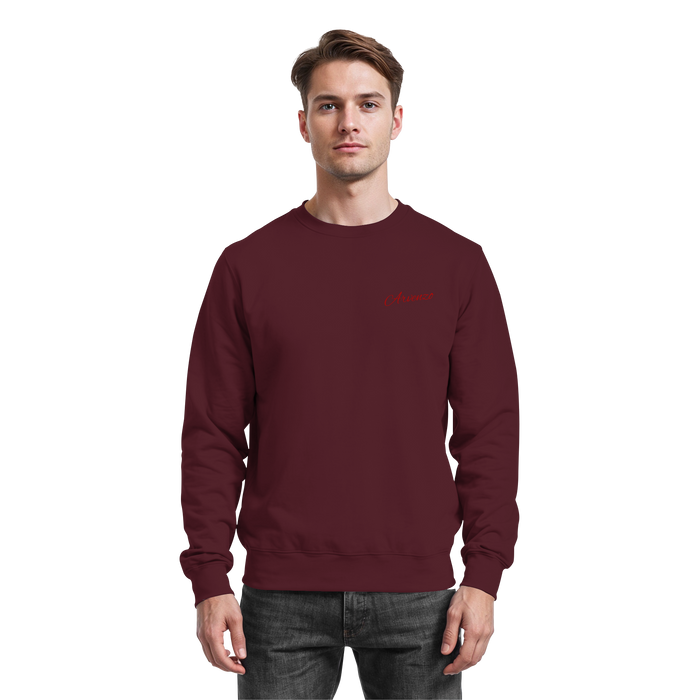 Arvenzo Pure Ground burgundy sweatshirt front view, casual sweatshirt with a comfortable fit and simple design.