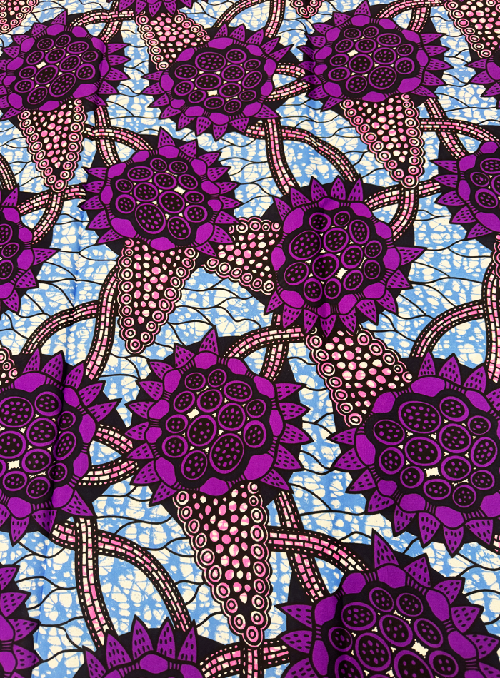 african fabric with purple and blue design