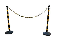 Q manager Delineator Stand MS Powder Coated  MS Pole -  Black Body with Yellow