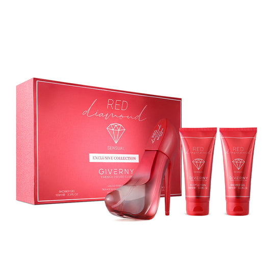Red Diamond Gift Set – 3 Pcs | Eau De Parfum, Body Lotion & Shower Gel - 100ml Each