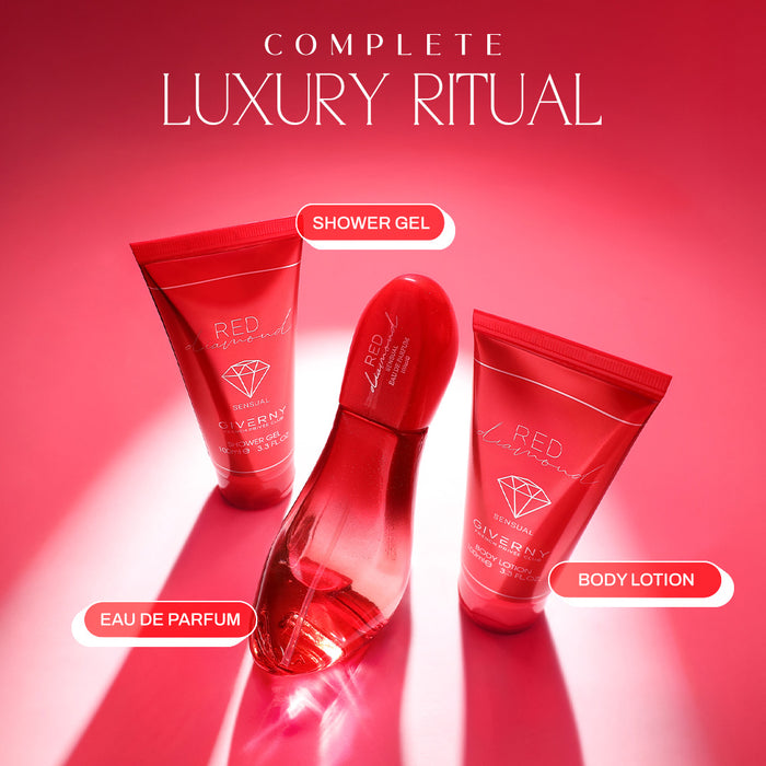 Red Diamond Gift Set – 3 Pcs | Eau De Parfum, Body Lotion & Shower Gel - 100ml Each