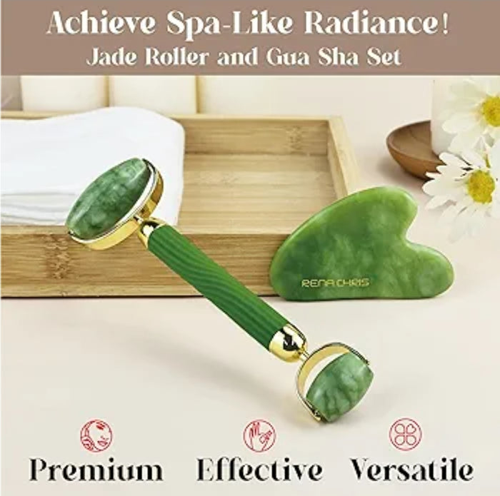Rena Chris Jade Gua Sha & Face Roller Set