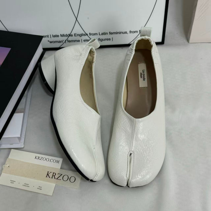 Retro Split-Toe Chunky Heeled Loafers