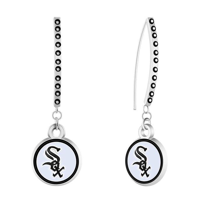Rhinestone Bar White Sox Earrings