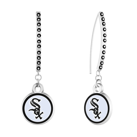 Rhinestone Bar White Sox Earrings