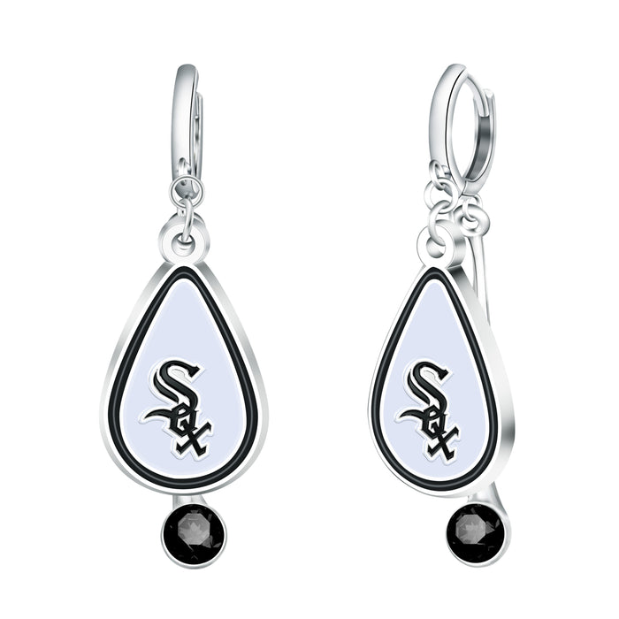 Rhinestone Fancy Dangle WhiteSox Hoop Earring