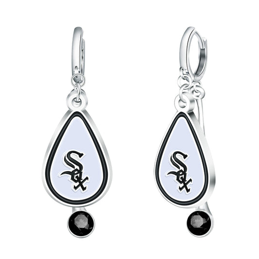 Rhinestone Fancy Dangle WhiteSox Hoop Earring