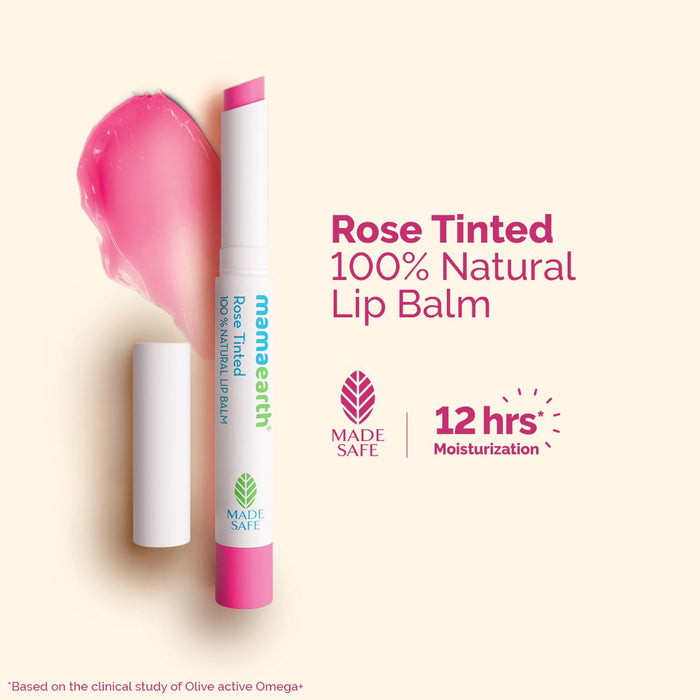 Rose Tinted 100% Natural Lip Balm with Rose Oil and Castor Oil for 12 hrs Moisturized Lips - 2 g