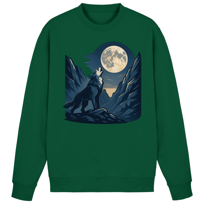 Arvenzo silver howl sweatshirt in bottle green, front view showing classic crew neck and relaxed fit.