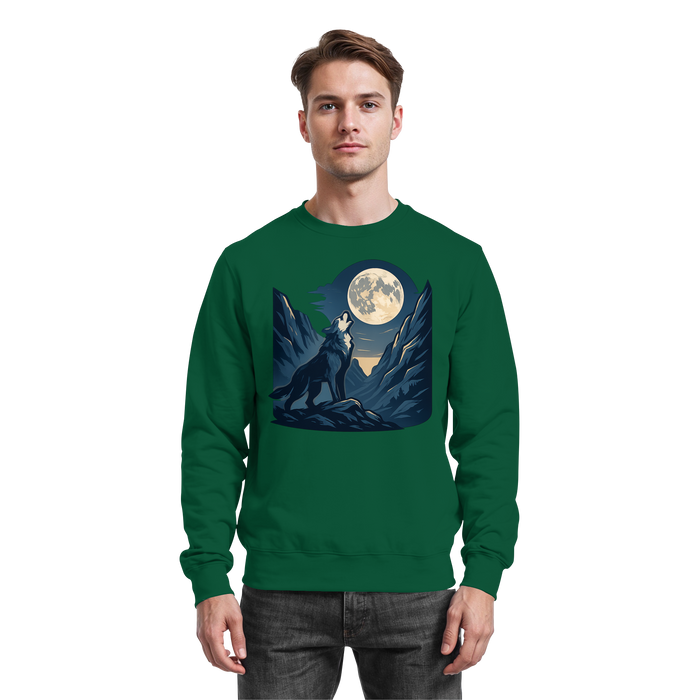 Arvenzo Silver Howl sweatshirt in bottle green, front view showing classic crewneck design and graphic print.