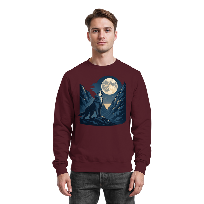 Front view of Arvenzo Silver Howl sweatshirt in burgundy, featuring a classic crew neck and relaxed fit.