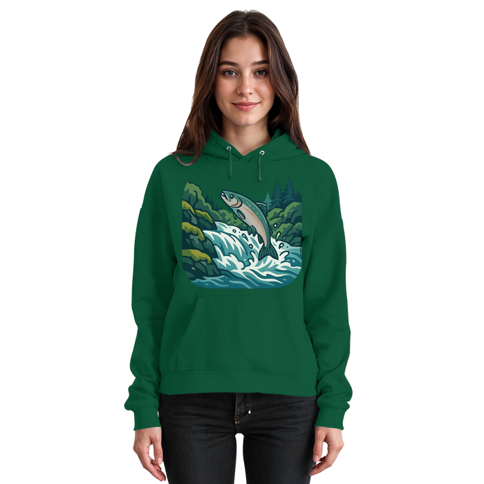 Front view of Arvenzo Silver Run Hoodie in bottle green, unisex hoodie with a simple, classic design.