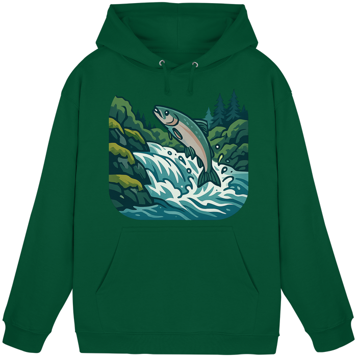 Front view of a unisex silver run hoodie by Arvenzo in bottle green, showcasing the basic hoodie design.