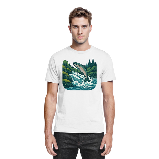 Front view of Arvenzo silver run unisex shirt in white, showcasing a clean, premium fit and classic design.