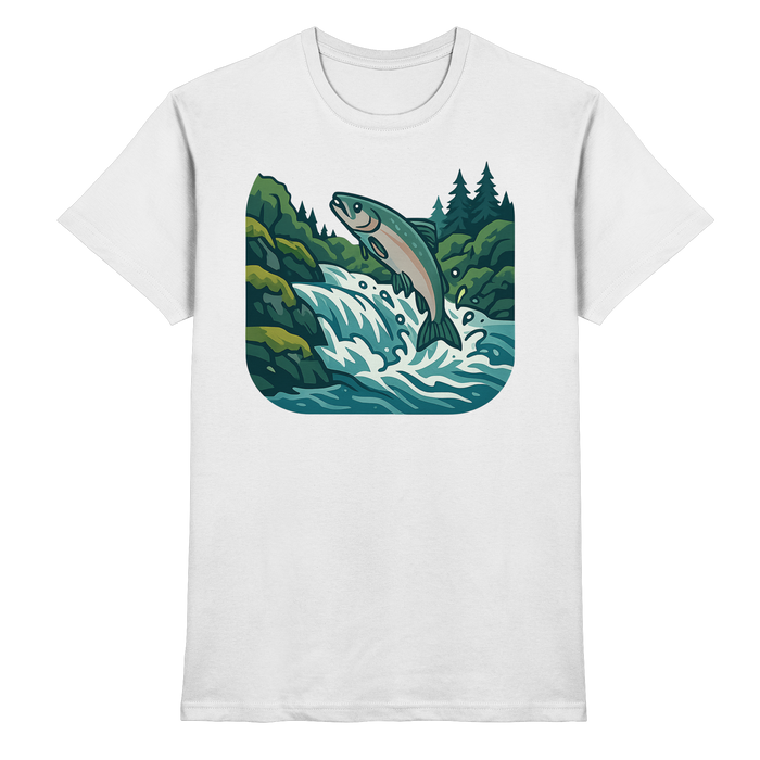 Front view of a white unisex Silver Run shirt by Arvenzo, featuring a classic fit and smooth fabric.