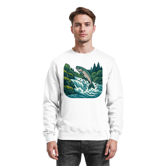 Front view of Arvenzo Silver Run sweatshirt in Arctic White, featuring a classic crewneck and relaxed fit.