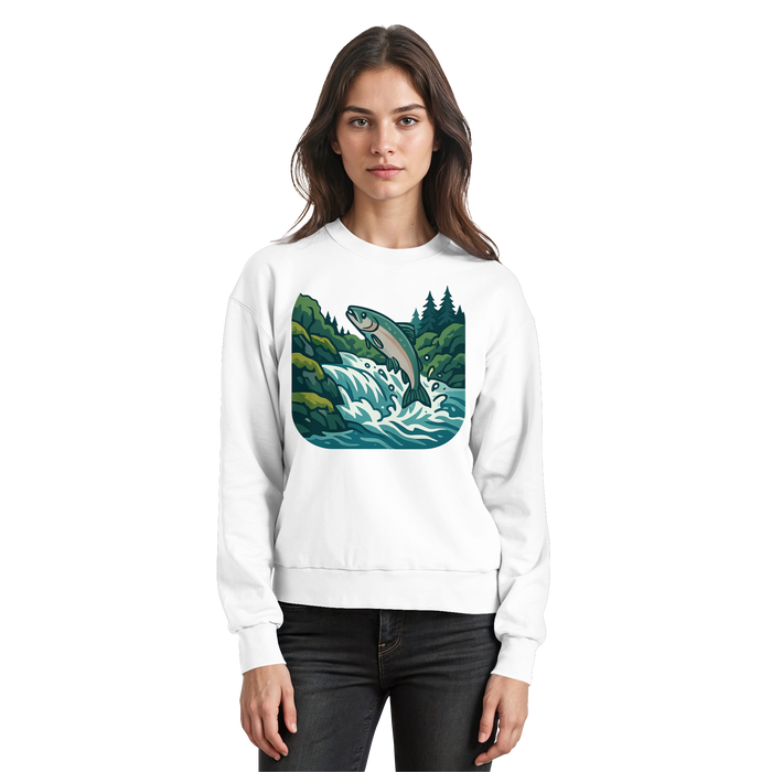 Front view of Arvenzo Silver Run sweatshirt in Arctic White, showcasing a classic crewneck design and soft cotton fabric.