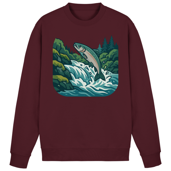 Front view of Arvenzo silver run sweatshirt in burgundy, showcasing classic crewneck design and soft fabric.