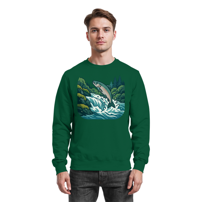 Front view of Arvenzo silver run sweatshirt in bottle green, featuring a classic crewneck design and soft fabric.