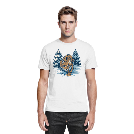 White Arvenzo Snow Lynx unisex shirt with front design, made from premium fabric, casual and stylish for everyday wear.
