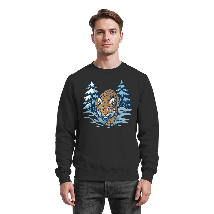 Black Arvenzo Snow Lynx sweatshirt displayed from the front, featuring a simple crew neck design and soft fabric.