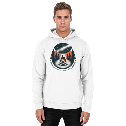 Arvenzo Star Map Hoodie in Arctic White, unisex front view showing celestial star pattern on cozy hoodie fabric.