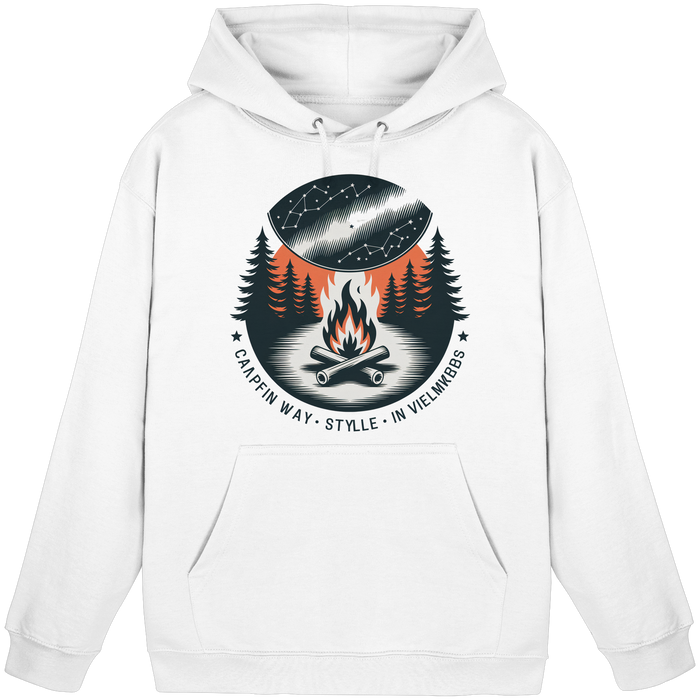 Arvenzo Star Map Hoodie in Arctic White, unisex front view showing celestial star pattern on cozy hoodie.