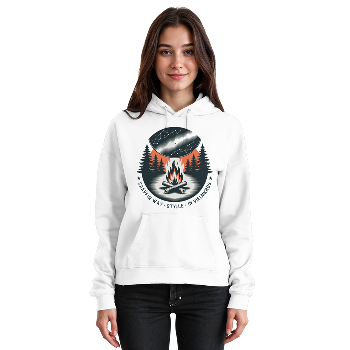 Arvenzo Star Map Hoodie in Arctic White, front view of a unisex hoodie with celestial star map design.