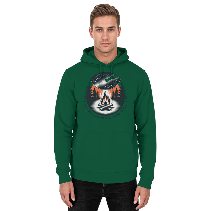 Bottle green unisex Star Map Hoodie by Arvenzo, featuring a front design with celestial star patterns and a comfortable hoodie fit.