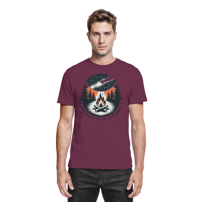 Unisex Star Map Shirt by Arvenzo in burgundy color, front view showcasing celestial star pattern on premium fabric.
