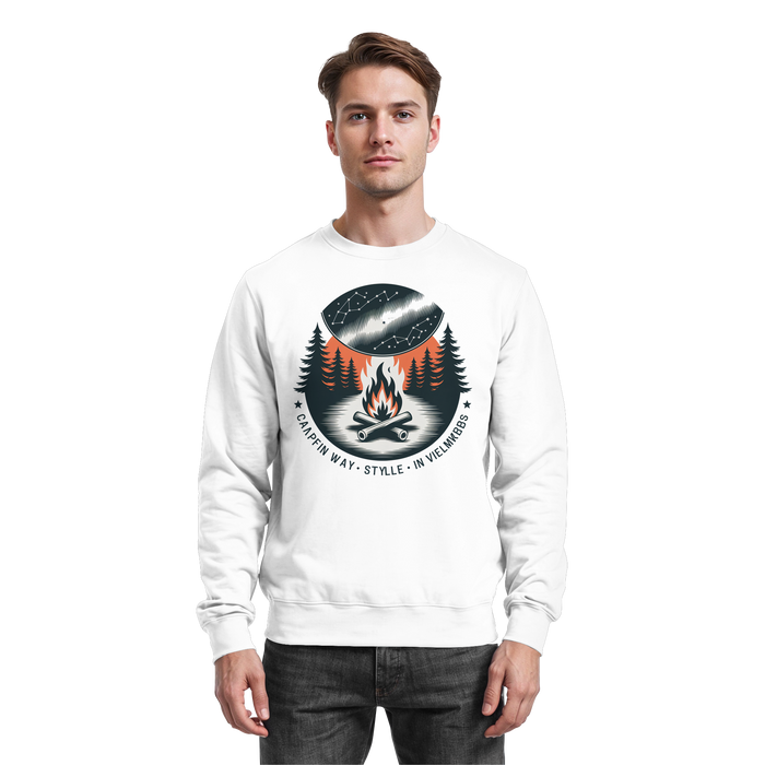 Arvenzo star map sweatshirt in Arctic White featuring a celestial star pattern on the front.