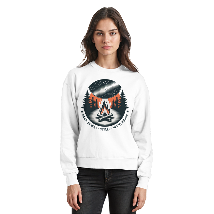 Arvenzo Star Map sweatshirt in Arctic White, front view showing celestial star pattern on cozy sweatshirt fabric.