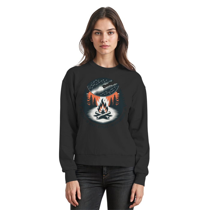 Black Arvenzo Star Map sweatshirt featuring a celestial star pattern on the front, made from comfortable sweatshirt fabric.