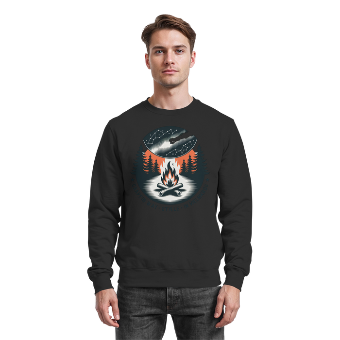 Arvenzo Star Map sweatshirt in deep black, front view showcasing celestial star pattern design on a cozy sweatshirt.