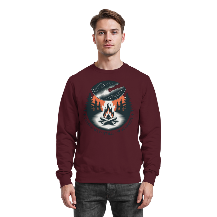 Arvenzo star map sweatshirt in burgundy front view, showcasing a celestial star pattern on a cozy sweatshirt.
