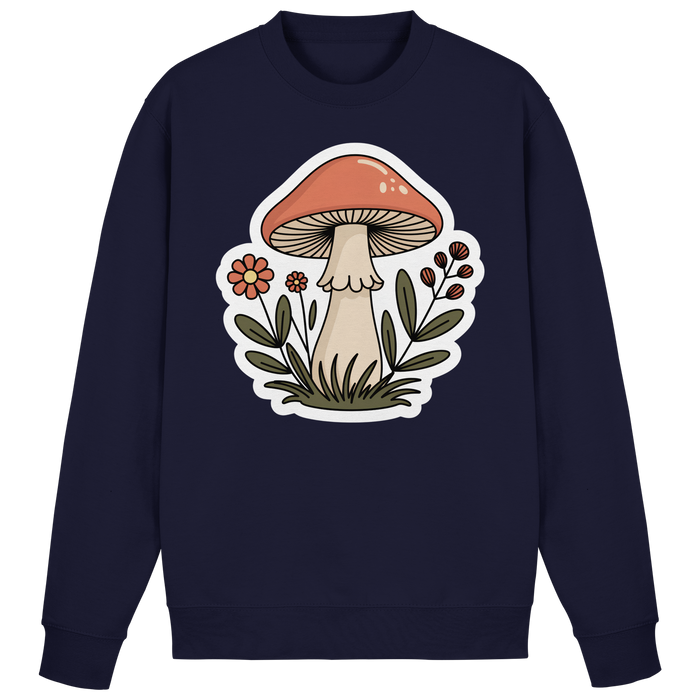 Arvenzo Still Roots navy sweatshirt with a front design, made from soft fabric, displayed on a plain background.