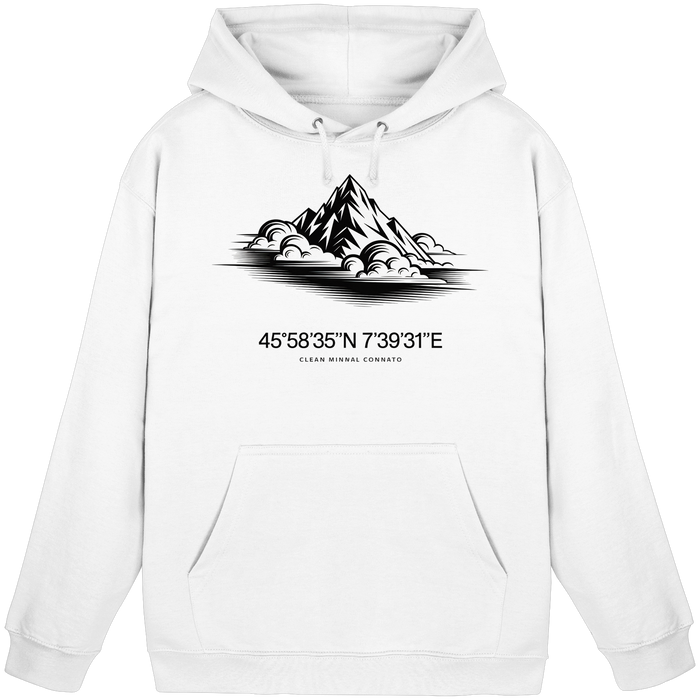 Arvenzo Summit Point unisex hoodie in Arctic White, front view showing a simple, comfortable design with a hood and long sleeves.