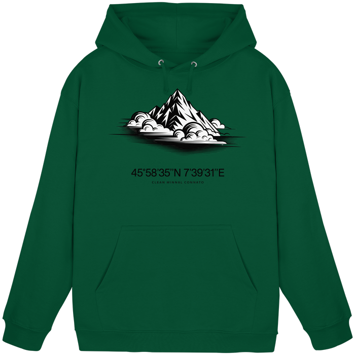 Arvenzo Summit Point unisex hoodie in bottle green, front view showing classic hood and relaxed fit.