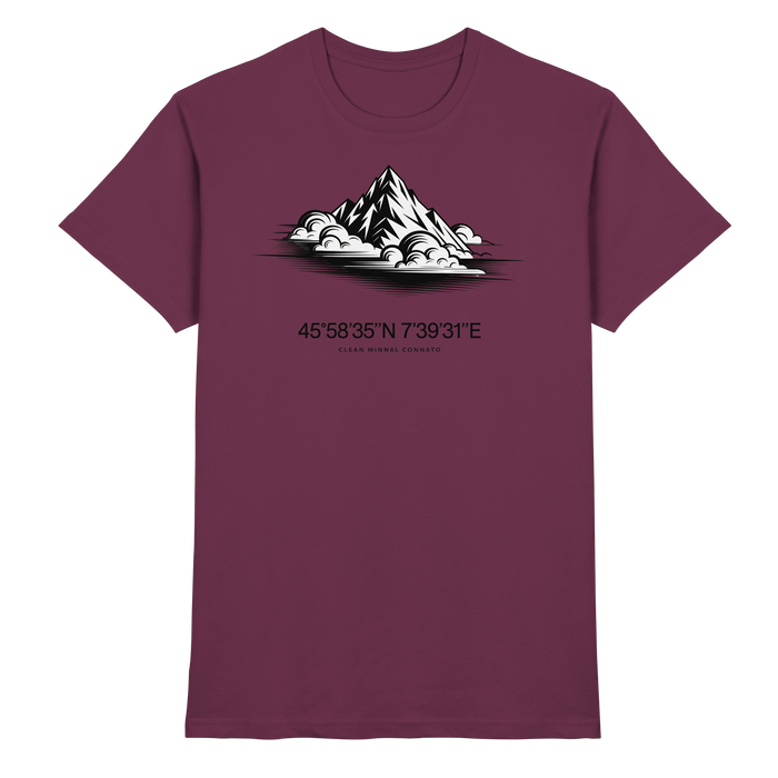 Front view of Arvenzo Summit Point unisex burgundy shirt with a classic collar and button closure.