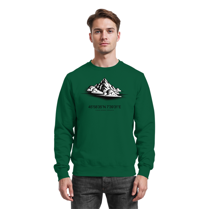 Arvenzo Summit Point sweatshirt in bottle green, front view showing the casual, comfortable sweatshirt fabric and fit.