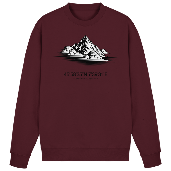 Arvenzo Summit Point sweatshirt in burgundy, front view showing a classic crewneck design and soft cotton fabric.