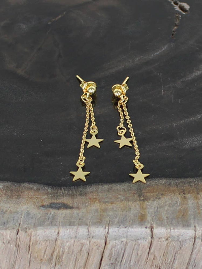 Suzie Blue Double Drop Star Charm Stud Earrings Gold Plated - Precious Sparkle