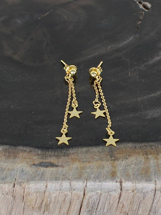 Suzie Blue Double Drop Star Charm Stud Earrings Gold Plated - Precious Sparkle