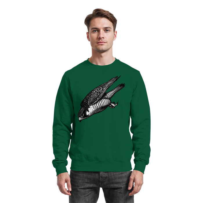 Arvenzo Swift Dive sweatshirt in bottle green, front view showing classic crew neck and soft cotton fabric.