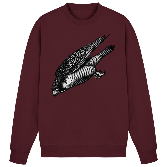 Arvenzo Swift Dive sweatshirt in burgundy, front view showing a classic crew neck and soft cotton fabric.