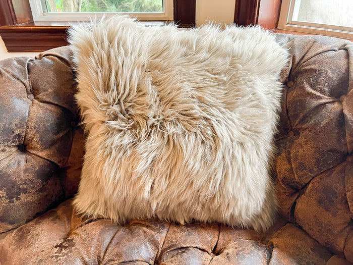 Taupe New Zealand Sheepskin Pillow 16"x 16" Single Sided by Hudson Hides