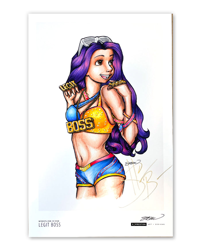 The Boss Sketch Print - Sasha Banks Autograph (Authenticated)