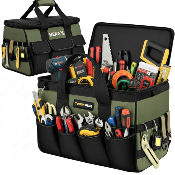 Tough Gear 2.0 Heavy Duty Tool Bag – 18 Inch 48 Pocket Waterproof Industrial Organizer with MOLLE System & 750 Days Warranty