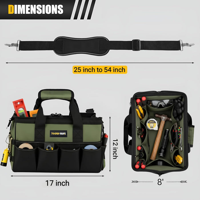 Tough Gear 2.0 Heavy Duty Tool Bag – 18 Inch 48 Pocket Waterproof Industrial Organizer with MOLLE System & 750 Days Warranty